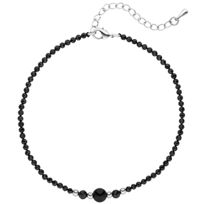 Fußkettchen Fußkette Edelsteinen Spinell schwarz mit Hämatin grau 22-27cm Fußkettchen Fußkette Edelsteinen Spinell schwarz mit Hämatin grau 22-27cm