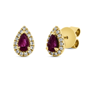 Ohrstecker 750 Gelbgold 2 Rubine 0,46ct rot 30 Brillanten 0,14ct TW-SI 8,5x5,7mm