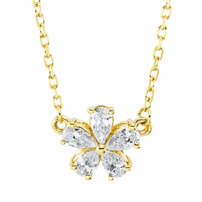 Collier Blume aus 750 Gelbgold 5 Diamanten Tropfen-Schliff 0,3ct TW-VSI L:45,7cm