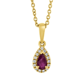 Collier Tropfen aus 750 Gelbgold Rubin 0,26ct rot 15 Brillanten 0,06ct TW-SI L:45cm Collier Tropfen aus 750 Gelbgold Rubin 0,26ct rot 15 Brillanten 0,06ct TW-SI L:45cm