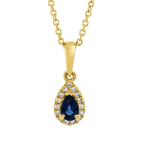 Collier Tropfen 750 Gelbgold Saphir 0,24ct blau 15 Brillanten 0,06ct TW-SI L:45cm