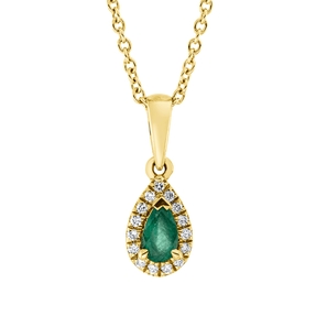 Collier Tropfen 750 Gelbgold Smaragd 0,18ct grün 15 Brillanten 0,06ct TW-SI L:45cm Collier Tropfen 750 Gelbgold Smaragd 0,18ct grün 15 Brillanten 0,06ct TW-SI L:45cm