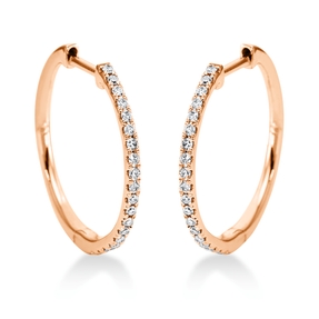 Creolen schmal aus 750 Gold Rotgold 38 Diamanten 0,13ct TW-SI 18x1,3mm