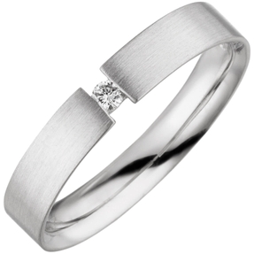 Solitär Ring Spannring 925 Silber Diamant Brillant 0,04 Ct W/P1 mattiert Solitär Ring Spannring 925 Silber Diamant Brillant 0,04 Ct W/P1 mattiert