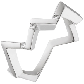Ring Zickzack aus 925 Silber mit 3 Diamanten Brillanten 0,06 Ct glänzend