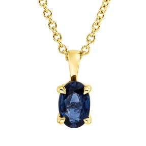 Collier Oval aus 750 Gold Gelbgold Saphir 0,65ct blau L:45cm 4er-Krappe