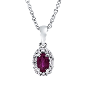 Collier Oval aus 750 Weißgold Rubin 0,3ct rot 14 Brillanten 0,07ct TW-SI L:45cm