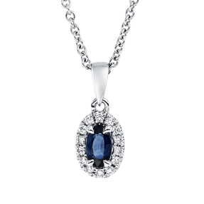 Collier Oval aus 750 Weißgold Saphir 0,27ct blau 14 Brillanten 0,07ct TW-SI L:45cm