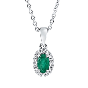 Collier Oval 750 Weißgold Smaragd 0,23ct grün 14 Brillanten 0,07ct TW-SI L:45cm