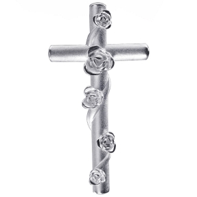 Anhänger Kreuz 27,6x14,3mm mit 5 Rosen Blumen 925 Silber mattiert Kreuzanhänger Anhänger Kreuz 27,6x14,3mm mit 5 Rosen Blumen 925 Silber mattiert Kreuzanhänger