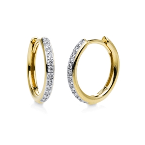 Creolen klein schmal aus 750 Gelbgold 24 Brillanten 0,16ct TW-SI 13,8x1,8mm
