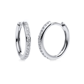 Creolen klein schmal aus 750 Weißgold 24 Brillanten 0,17ct TW-SI 13,8x1,8mm