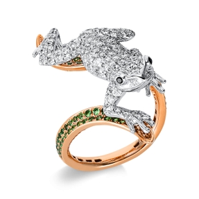 Ring of 750 Gold white/red 60 Tsavorites 0.5ct green 133 Diamonds 1.32ct height:35.7mm