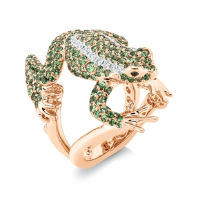 Ring Frosch aus 750 Gold weiß/rot 209 Tsavorithe 3,17ct grün 21 Diamanten 0,33ct