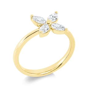 Ring Blume aus 750 Gelbgold 4 Diamanten Navette-Schliff 0,64ct TW-SI H:8,9mm