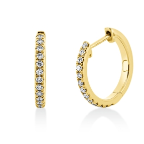 Creolen klein schmal aus 750 Gelbgold 26 Brillanten 0,21ct TW-SI 14,9x1,9mm