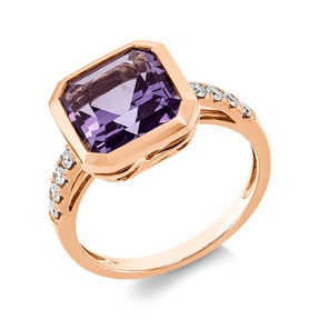 Ring aus 750 Rotgold Amethyst 3,7ct pink 8 Brillanten 0,19ct TW-SI B:11,1mm Zarge Ring aus 750 Rotgold Amethyst 3,7ct pink 8 Brillanten 0,19ct TW-SI B:11,1mm Zarge