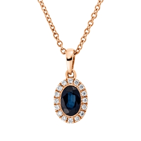 Collier Oval aus 750 Rotgold Saphir 0,64ct blau 16 Brillanten 0,07ct TW-SI L:45cm