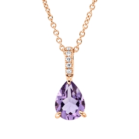 Collier Tropfen 750 Rotgold Amethyst 0,94ct pink 5 Brillanten 0,03ct TW-SI L:45cm