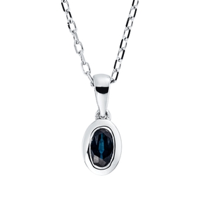 Collier Oval aus 750 Gold Weißgold Saphir 0,32ct blau L:45cm