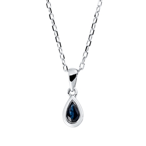 Collier Tropfen aus 750 Gold Weißgold Saphir 0,24ct blau L:45cm