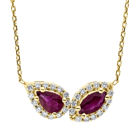 Collier aus 750 Rotgold 2 Rubine 1,05ct rot 28 Brillanten 0,27ct F-VSI L:43,2cm