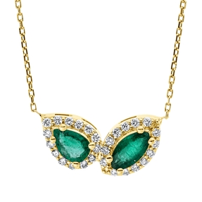 Collier 750 Gelbgold 2 Smaragde 0,86ct grün 28 Brillanten 0,28ct F-VSI L:43,2cm