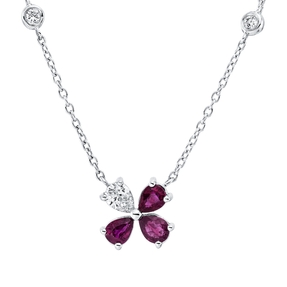 Collier aus 750 Weißgold 3 Rubine 0,6ct rot 5 Diamanten 0,25ct L:43,2cm