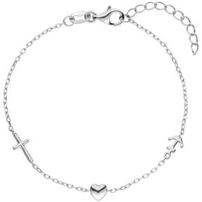 Armband mit 3 Anhängern Glaube Liebe Hoffnung aus 925 Silber 16-19cm