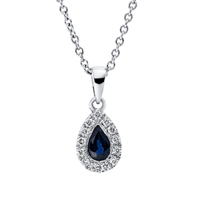 Collier Tropfen 750 Weißgold Saphir 0,39ct blau 13 Brillanten 0,08ct TW-SI L:45cm