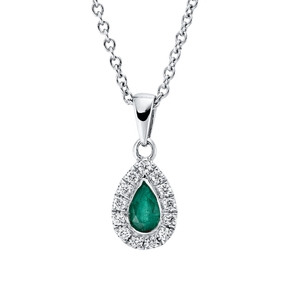 Collier aus 750 Weißgold Smaragd 0,19ct grün 13 Brillanten 0,08ct TW-SI L:45cm