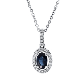 Collier Oval aus 750 Weißgold Saphir 0,5ct blau 25 Brillanten 0,11ct TW-SI L:45cm