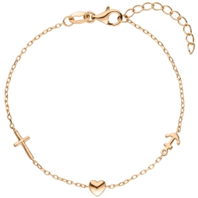 Armband mit Anhängern Glaube Liebe Hoffnung 925 Silber rotgold vergoldet 16-19cm Armband mit Anhängern Glaube Liebe Hoffnung 925 Silber rotgold vergoldet 16-19cm