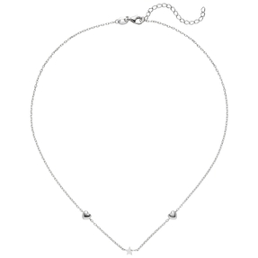 Collier Rundankerkette 2 Herzen mit Stern aus 925 Silber rhodiniert 38-43cm Collier Rundankerkette 2 Herzen mit Stern aus 925 Silber rhodiniert 38-43cm