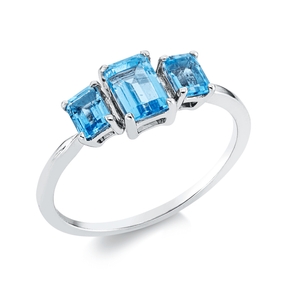 Ring aus 750 Gold Weißgold 3 Topase 1,23ct skyblue B:12,5mm 4er-Krappe