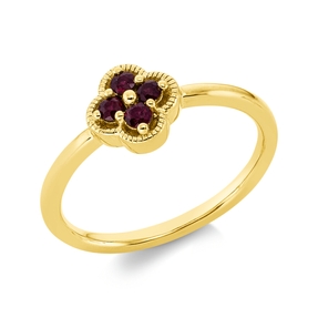 Ring Blume aus 750 Gold Gelbgold 4 Rubine 0,16ct rot B:7,8mm