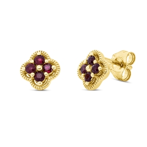 Ohrstecker Blumen aus 750 Gold Gelbgold 8 Rubine 0,32ct rot 7,8x7,8mm