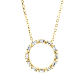 Collier Kreis aus 750 Gelbgold 12 Diamanten Baguette-Schliff 0,11ct TW-SI L:45cm