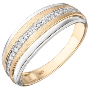 Ring aus 585 Gold gelb/weiß bicolor eismatt mit 17 Diamanten Brillanten 0,11 Ct Ring aus 585 Gold gelb/weiß bicolor eismatt mit 17 Diamanten Brillanten 0,11 Ct