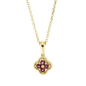 Collier Blume aus 750 Gold Gelbgold 4 Rhodolithe 0,12ct L:45cm