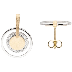 Ohrhänger rund Hängerstecker aus 585 Gold gelb/weiß eismatt 24 Brillanten 0,08Ct