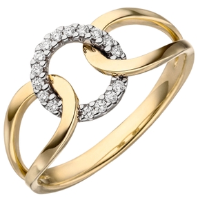 Ring aus 585 Gold Gelbgold mit 16 Diamanten Brillanten im Kreis 0,11 Ct W-si