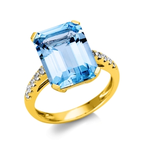 Ring aus 750 Gelbgold Topas 10ct skyblue 10 Brillanten 0,23ct TW-SI B:14,4mm