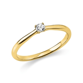 Solitaire Ring aus 585 Gold Gelbgold Brillant 0,1ct TW-SI B:1,7mm 4er-Krappe