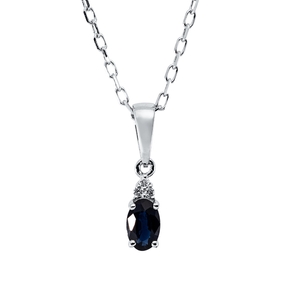 Collier Oval aus 750 Weißgold Saphir 0,3ct blau 3 Brillanten 0,01ct TW-SI L:45,8cm
