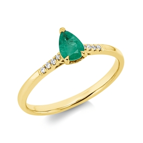 Ring aus 750 Gelbgold Smaragd 0,36ct grün 8 Brillanten 0,04ct TW-SI B:6,5mm
