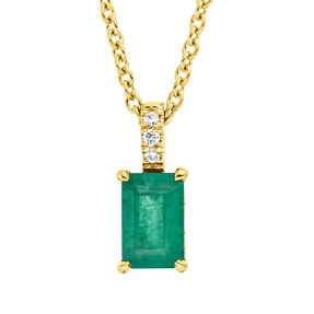 Collier aus 750 Gelbgold Smaragd 0,57ct grün 3 Brillanten 0,02ct TW-SI L:45cm
