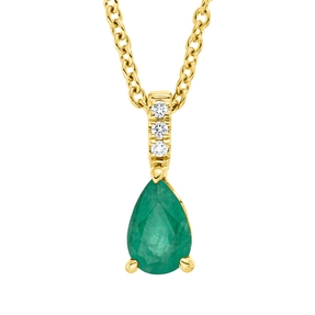 Collier aus 750 Gelbgold Smaragd 0,39ct grün 3 Brillanten 0,02ct TW-SI L:45cm