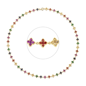Collier aus 750 Gold Gelbgold 265 Saphire 7,76ct mehrfarbig L:45cm