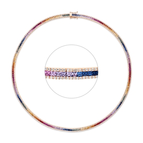 Collier aus 750 Rotgold 207 Saphire 10,41ct mehrfarbig 690 Brillanten 2,94ct TW-SI Collier aus 750 Rotgold 207 Saphire 10,41ct mehrfarbig 690 Brillanten 2,94ct TW-SI
